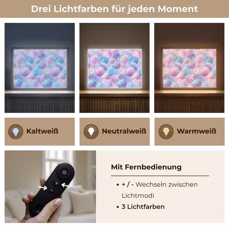 Schelpen - Paars - Blauw - Patroon Light Box met batterij (Wandlamp kind) middel -USP_lichtkleurDE