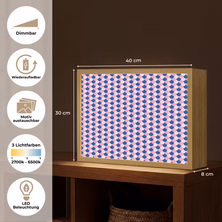 Patroon - Schubben - Blauw - Roze Light Box met batterij (Wandlamp kind) middel -USP_websiteoverzichtDE