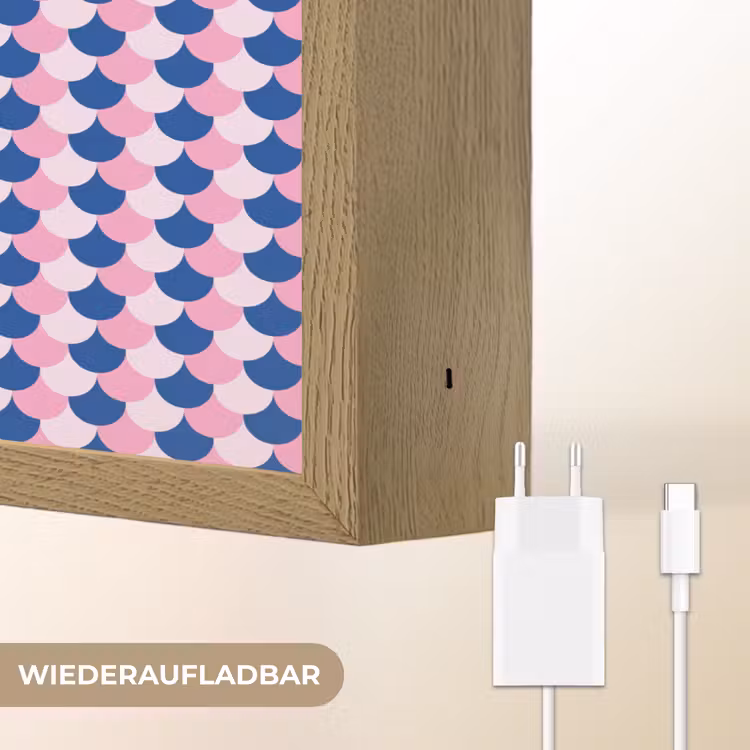 Patroon - Schubben - Blauw - Roze Light Box met batterij (Wandlamp kind) middel -USP_websiteoplaadbaarDE