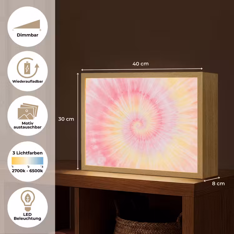 Patroon - Tie Dye - Pasteltinten - Roze Light Box met batterij (Wandlamp kind) middel -USP_websiteoverzichtDE
