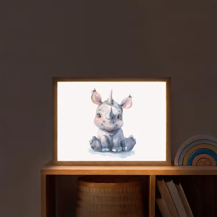 Neushoorn - Baby dier - Dieren Light Box met batterij (Wandlamp kind) middel -sfeer1_kind