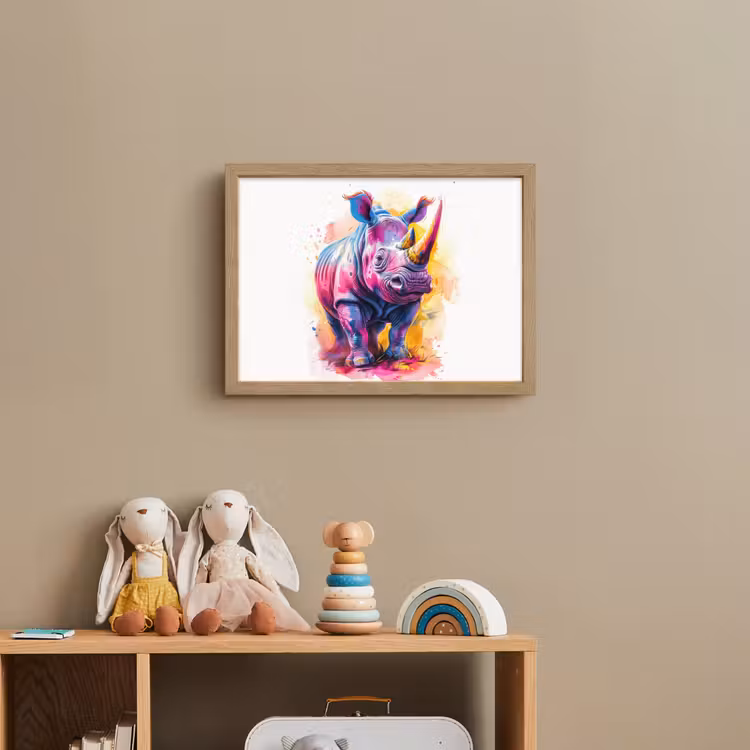 Neushoorn - Kleurrijk - Verf - Dieren Light Box met batterij (Wandlamp kind) middel -sfeer2_kind