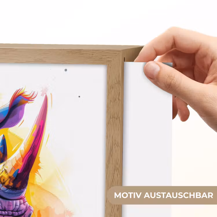 Neushoorn - Kleurrijk - Verf - Dieren Light Box met batterij (Wandlamp kind) middel -USP_websiteprintDE