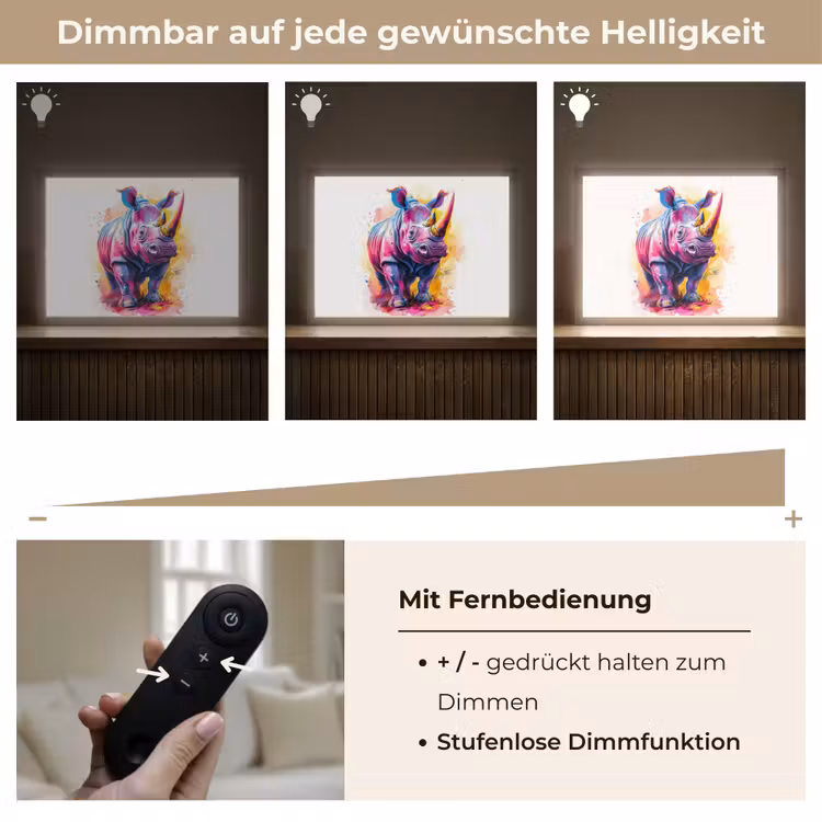 Neushoorn - Kleurrijk - Verf - Dieren Light Box met batterij (Wandlamp kind) middel -USP_dimbaarDE