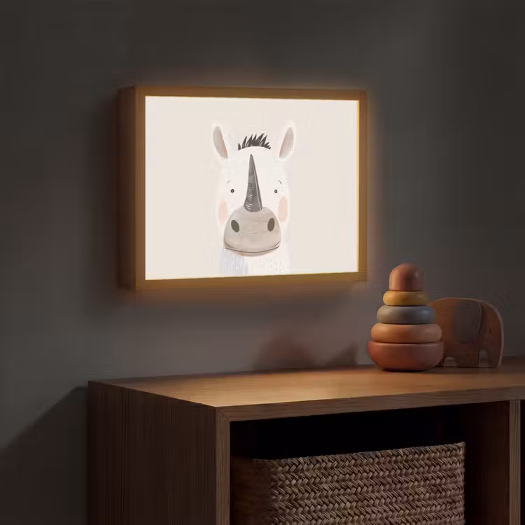 Neushoorn - Wilde dieren - Pastel kleuren Light Box met batterij (Wandlamp kind) middel -sfeer5_kind