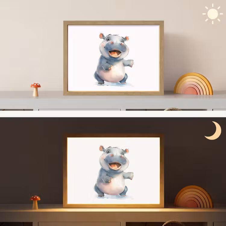 Nijlpaard - Baby dier - Dieren Light Box met batterij (Wandlamp kind) middel -sfeer3_kind