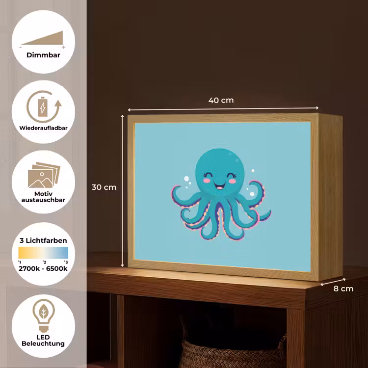 Octopus - Blauw - Gezicht Light Box met batterij (Wandlamp kind) middel -USP_websiteoverzichtDE