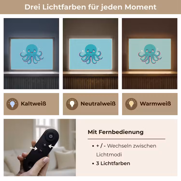 Octopus - Blauw - Gezicht Light Box met batterij (Wandlamp kind) middel -USP_lichtkleurDE