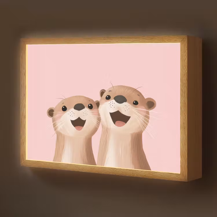 Otters - Glimlach - Bruin Light Box met batterij (Wandlamp kind) middel -z3d_website