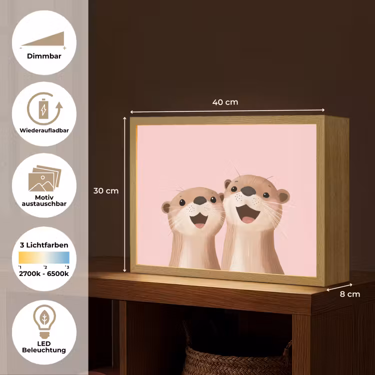 Otters - Glimlach - Bruin Light Box met batterij (Wandlamp kind) middel -USP_websiteoverzichtDE