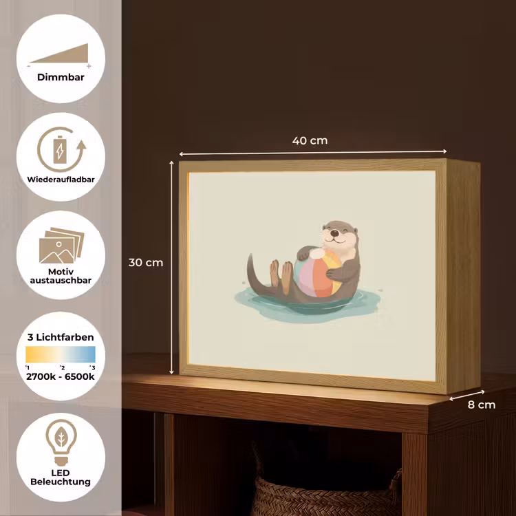 Otter - Strandbal - Kleurrijk Light Box met batterij (Wandlamp kind) middel -USP_websiteoverzichtDE