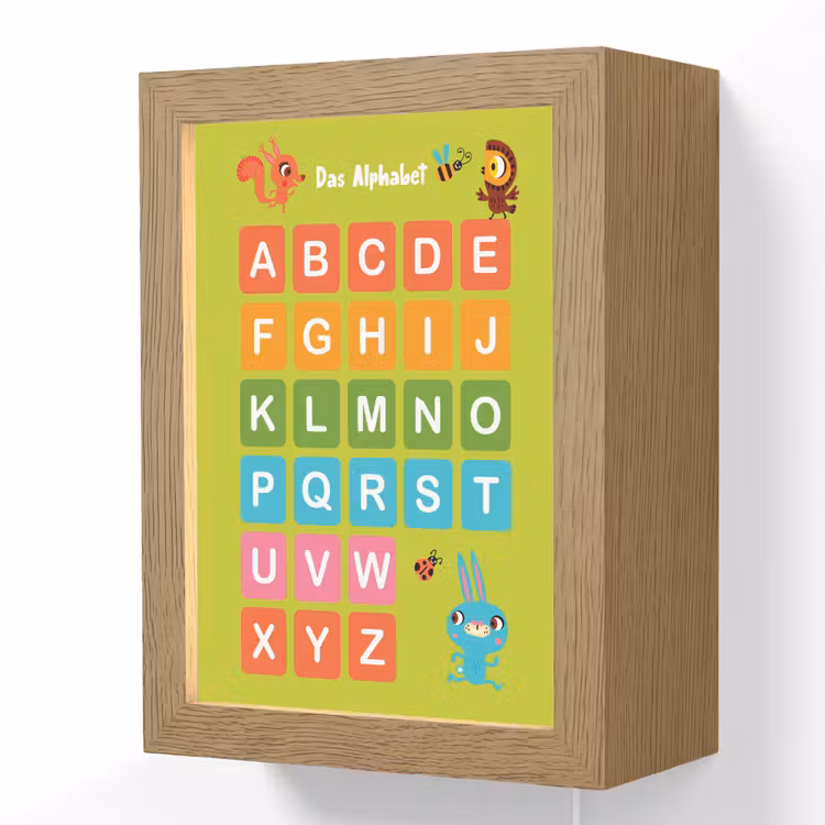 Educatief - Alfabet leren - Groen - Bosdieren - Letters Light Box met kabel (Wandlamp kind) klein -3d