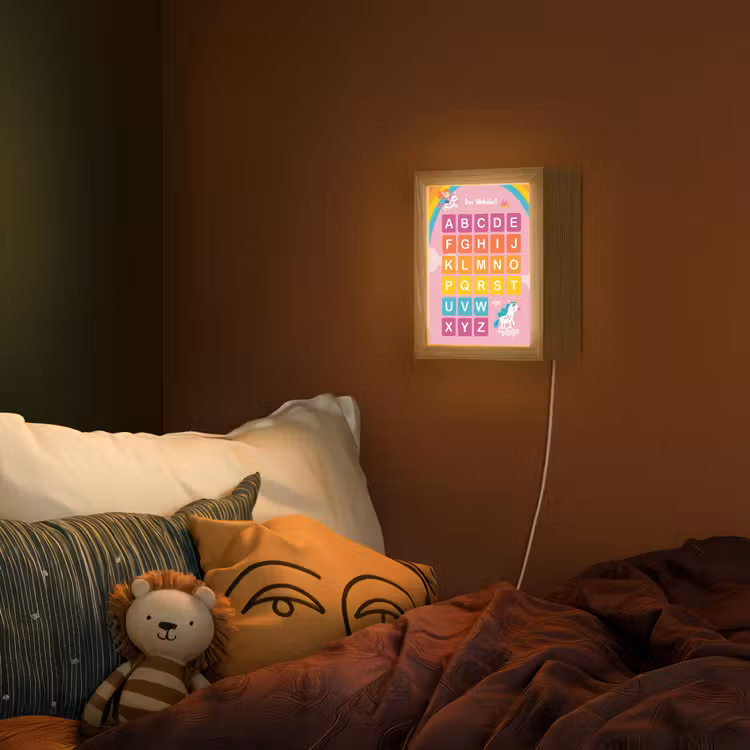 Educatief - Alfabet leren - Roze - Eenhoorn - Letters Light Box met kabel (Wandlamp kind) klein -sfeer1_kind
