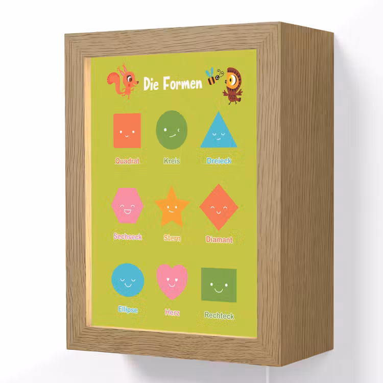 Educatief - Vormen leren - Groen - Geometrische vormen Light Box met kabel (Wandlamp kind) klein -3d