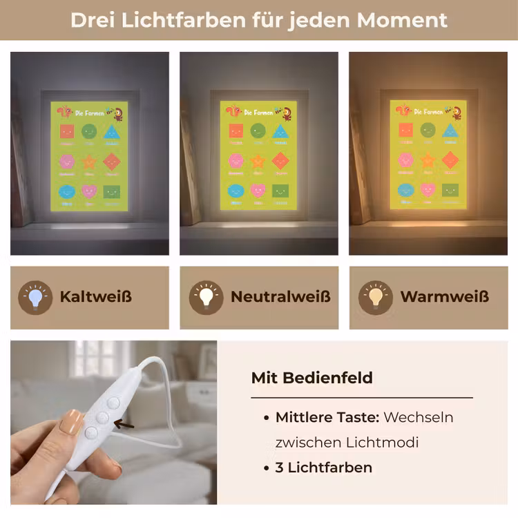 Educatief - Vormen leren - Groen - Geometrische vormen Light Box met kabel (Wandlamp kind) klein -USP_lichtkleurDE