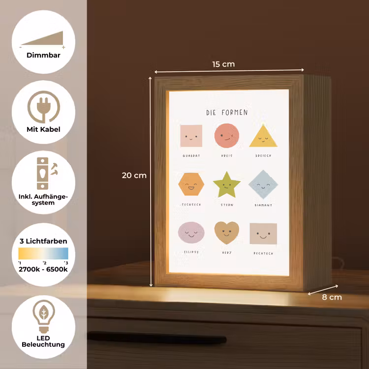 Educatief - Vormen leren - Wit - Geometrische vormen Light Box met kabel (Wandlamp kind) klein -USP_overzichtDE