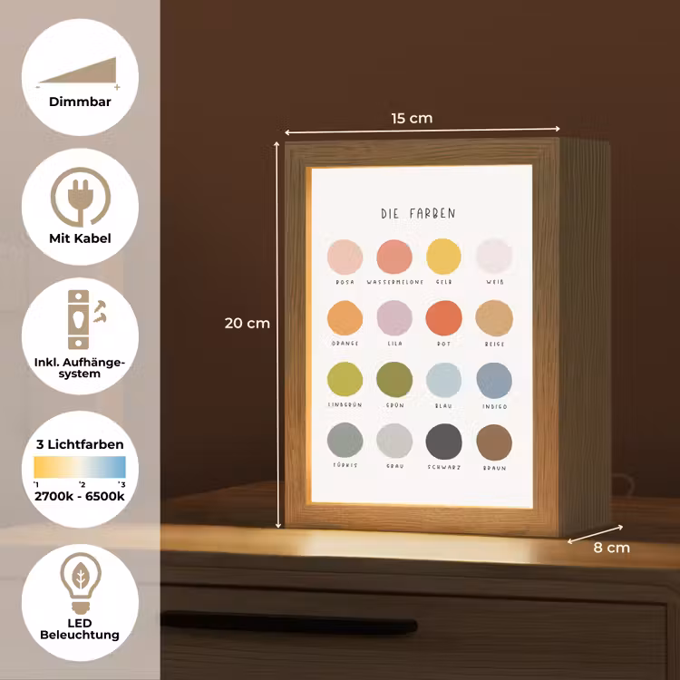 Educatief - Kleuren leren - Kleurrijk - Wit Light Box met kabel (Wandlamp kind) klein -USP_overzichtDE
