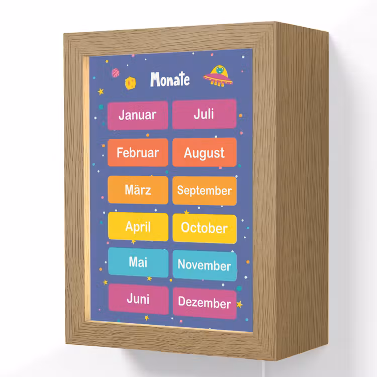 Educatief - Maanden - Ruimte - Leren Light Box met kabel (Wandlamp kind) klein -3d