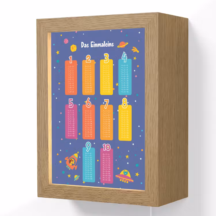 Educatief - Leren rekenen - Ruimte - Vermenigvuldigingstabel Light Box met kabel (Wandlamp kind) klein -3d