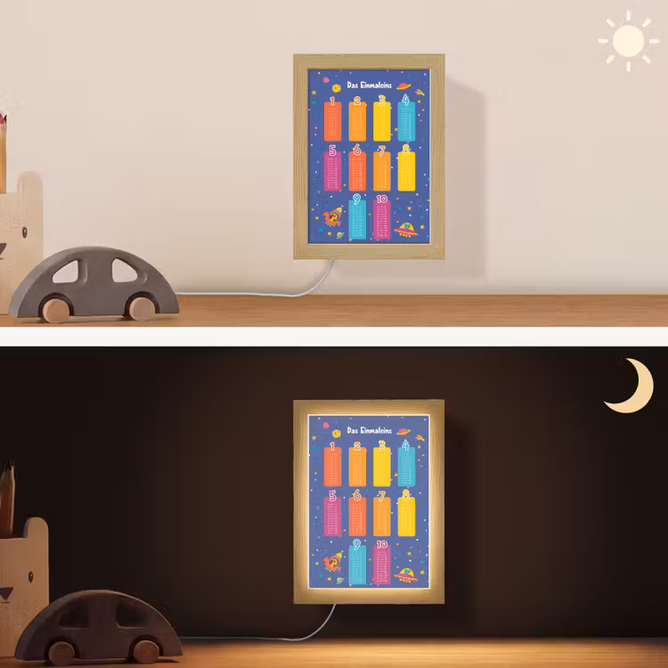 Educatief - Leren rekenen - Ruimte - Vermenigvuldigingstabel Light Box met kabel (Wandlamp kind) klein -sfeer3_kind