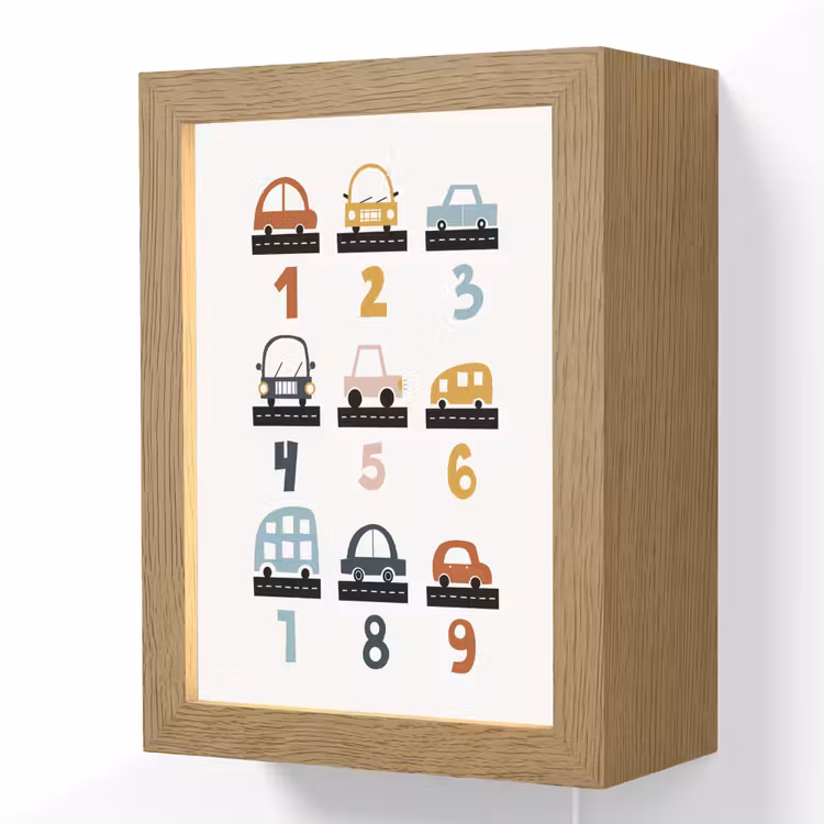 Educatief - Leren tellen - Auto's - 1-10 - Jongens Light Box met kabel (Wandlamp kind) klein -3d