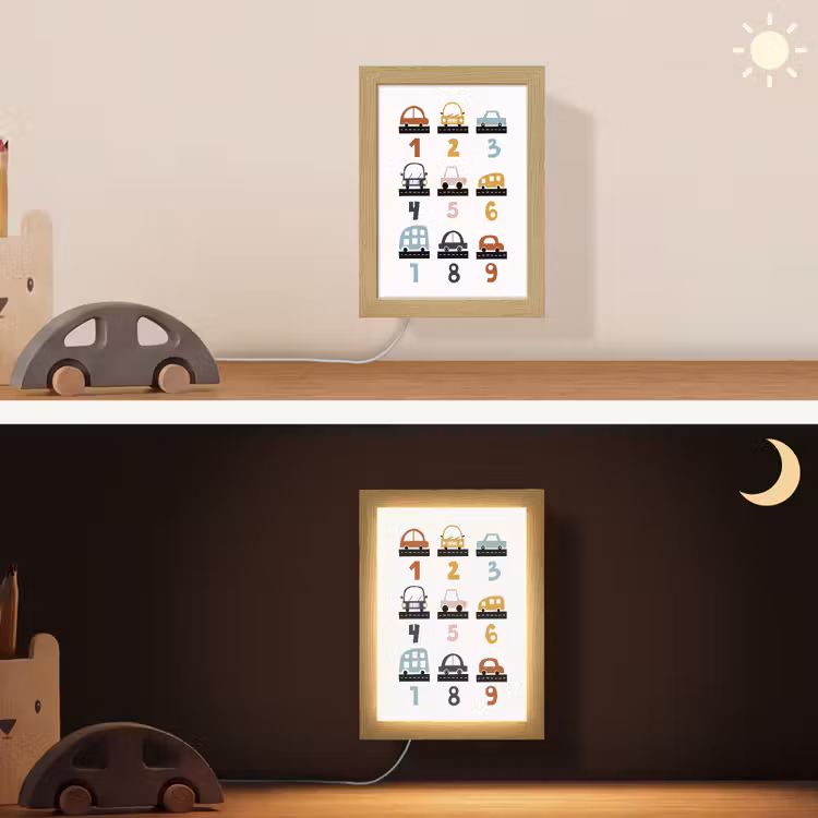 Educatief - Leren tellen - Auto's - 1-10 - Jongens Light Box met kabel (Wandlamp kind) klein -sfeer3_kind