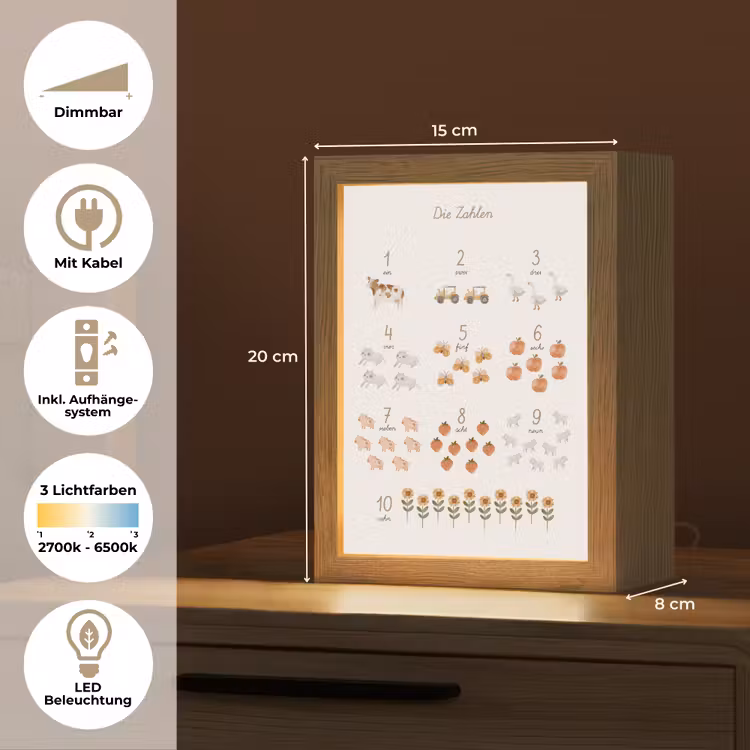 Educatief - Leren tellen - Beige - 1-10 - Boerderij Light Box met kabel (Wandlamp kind) klein -USP_overzichtDE