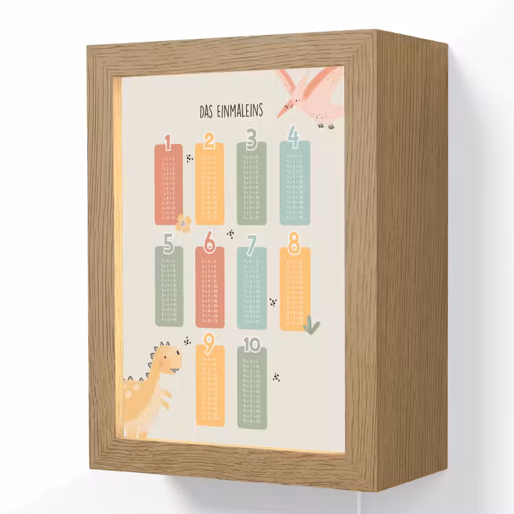 Educatief - Leren rekenen - Dino - Vermenigvuldigingstabel Light Box met kabel (Wandlamp kind) klein -3d