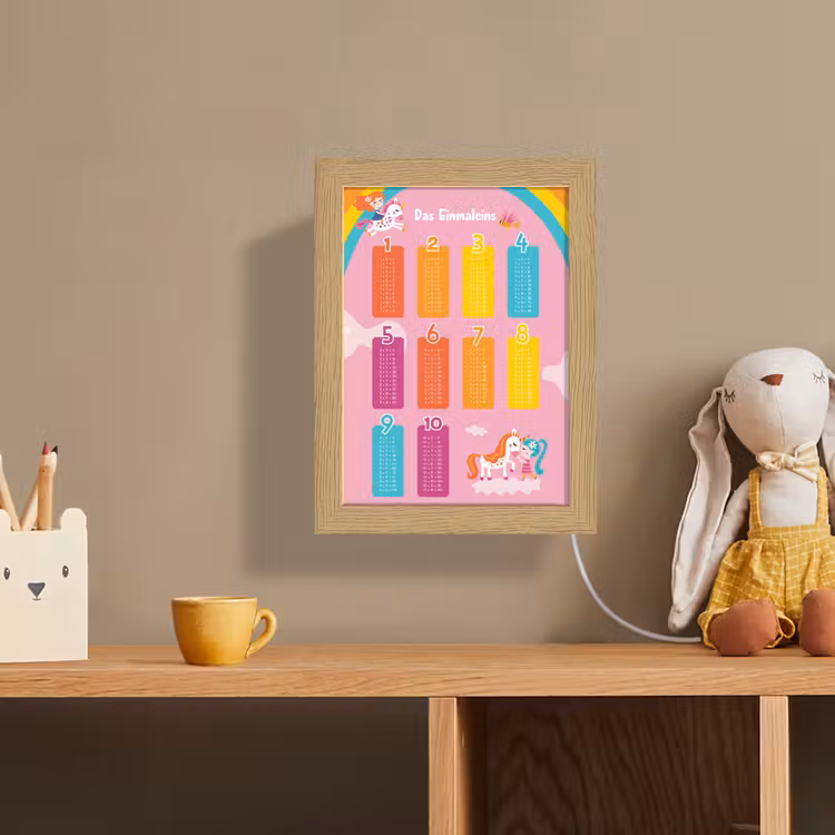 Educatief - Leren rekenen - Eenhoorn - Vermenigvuldigingstabel Light Box met kabel (Wandlamp kind) klein -sfeer2_kind