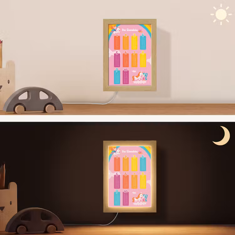 Educatief - Leren rekenen - Eenhoorn - Vermenigvuldigingstabel Light Box met kabel (Wandlamp kind) klein -sfeer3_kind