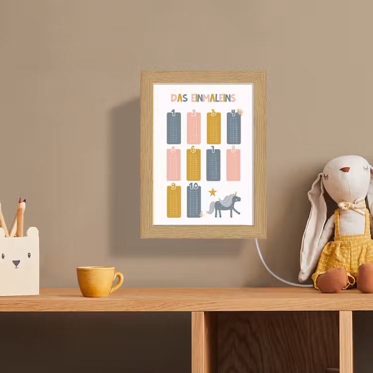 Educatief - Leren rekenen - Eenhoorn - Vermenigvuldigingstabel Light Box met kabel (Wandlamp kind) klein -sfeer2_kind