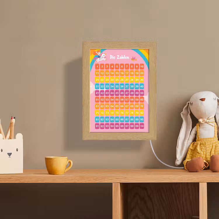 Educatief - Leren tellen - Regenboog - Eenhoorn - Getallen Light Box met kabel (Wandlamp kind) klein -sfeer2_kind