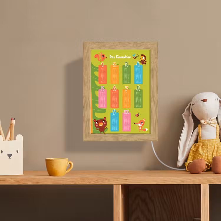 Educatief - Leren rekenen - Bosdieren - Vermenigvuldigingstabel Light Box met kabel (Wandlamp kind) klein -sfeer2_kind