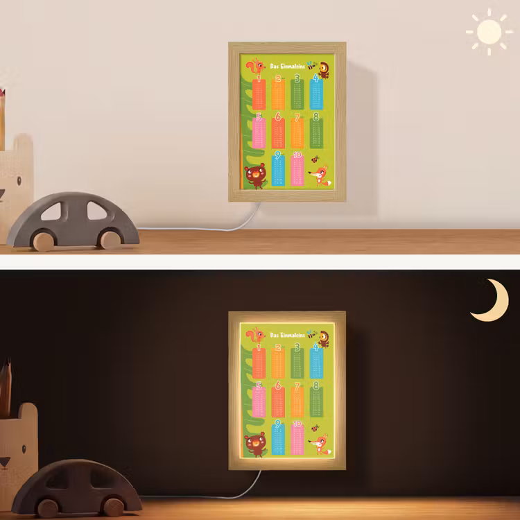 Educatief - Leren rekenen - Bosdieren - Vermenigvuldigingstabel Light Box met kabel (Wandlamp kind) klein -sfeer3_kind