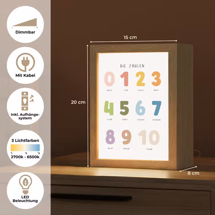 Educatief - Leren tellen - Wit - Kleuren - 1-10 Light Box met kabel (Wandlamp kind) klein -USP_overzichtDE