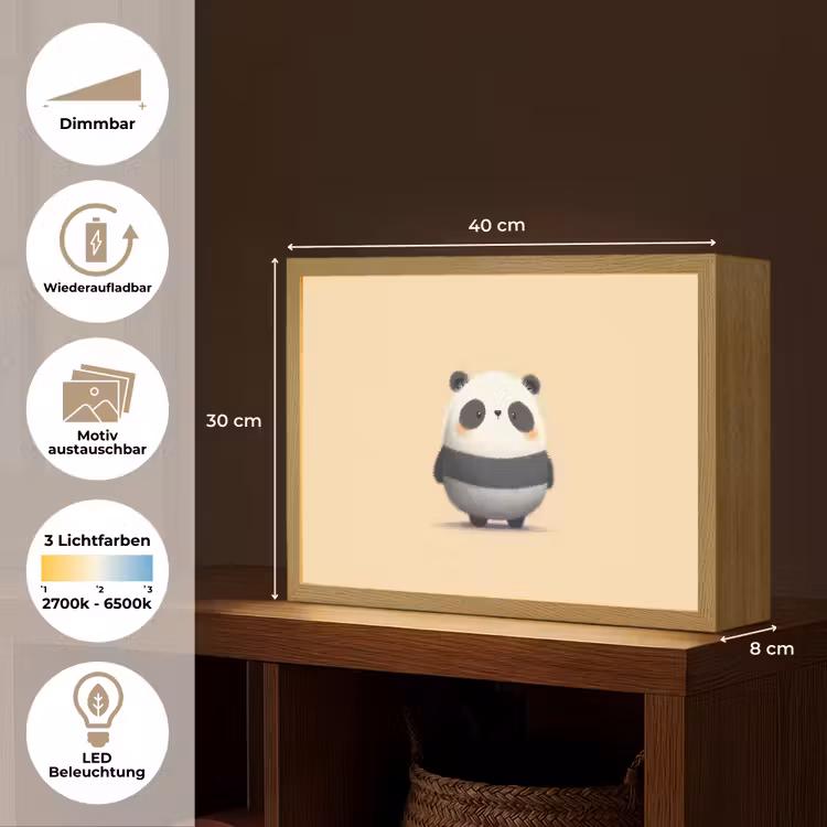 Panda - Beige - Minimalistisch Light Box met batterij (Wandlamp kind) middel -USP_websiteoverzichtDE