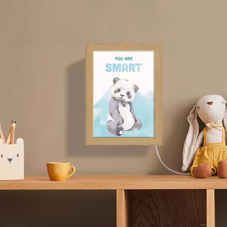 Panda - Blauw - Quote - 'You are smart' Light Box met kabel (Wandlamp kind) klein -sfeer2_kind