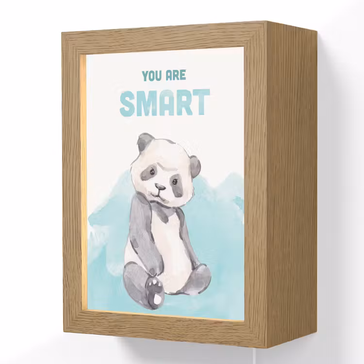 Panda - Blauw - Quote - 'You are smart' Light Box met kabel (Wandlamp kind) klein -3d