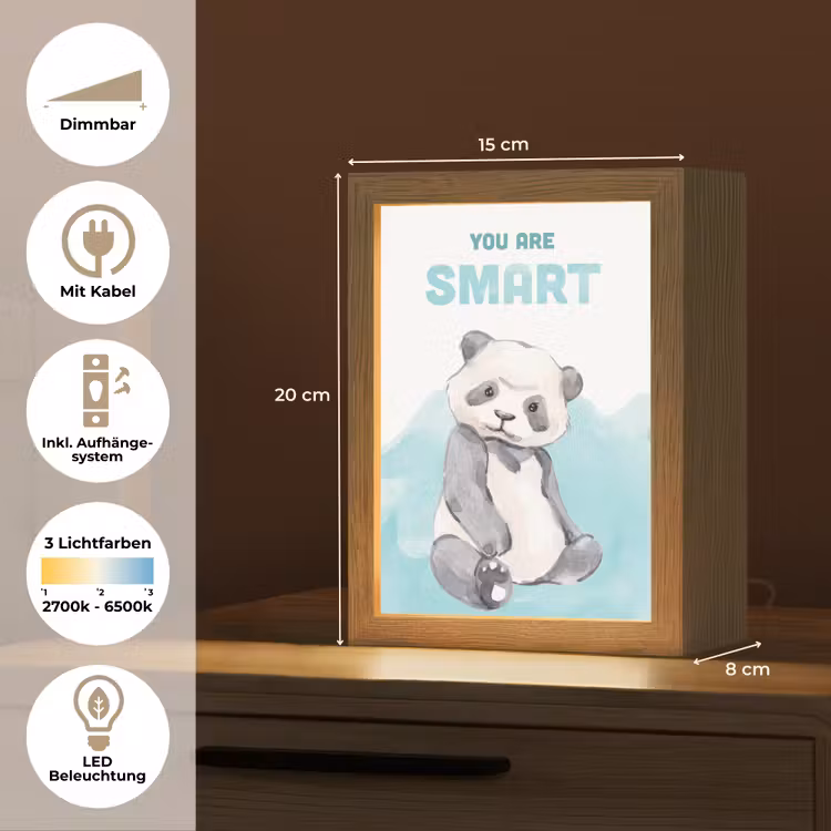 Panda - Blauw - Quote - 'You are smart' Light Box met kabel (Wandlamp kind) klein -USP_overzichtDE