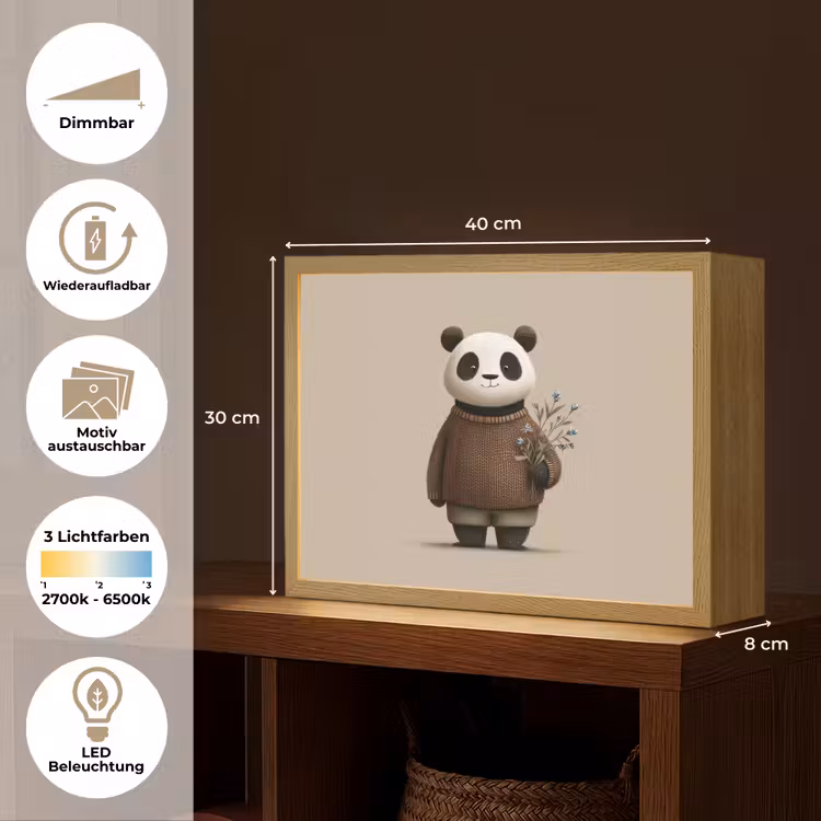 Panda - Blauwe bloemen - Zachtheid Light Box met batterij (Wandlamp kind) middel -USP_websiteoverzichtDE