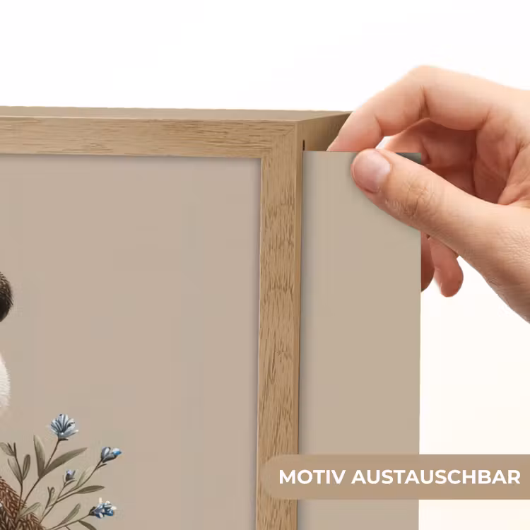 Panda - Blauwe bloemen - Zachtheid Light Box met batterij (Wandlamp kind) middel -USP_websiteprintDE