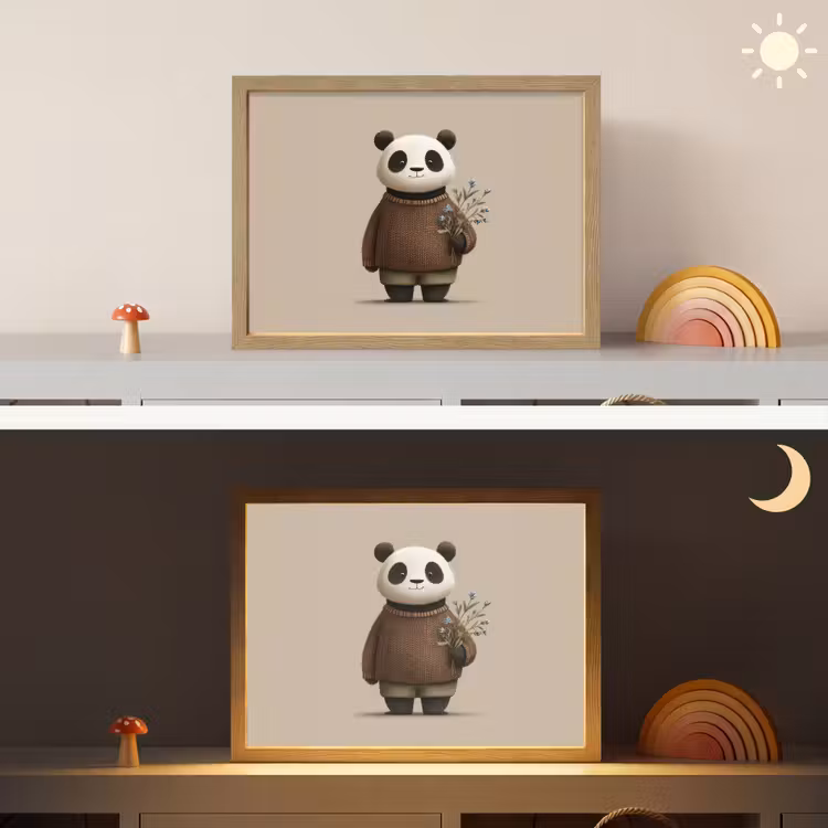 Panda - Blauwe bloemen - Zachtheid Light Box met batterij (Wandlamp kind) middel -sfeer3_kind