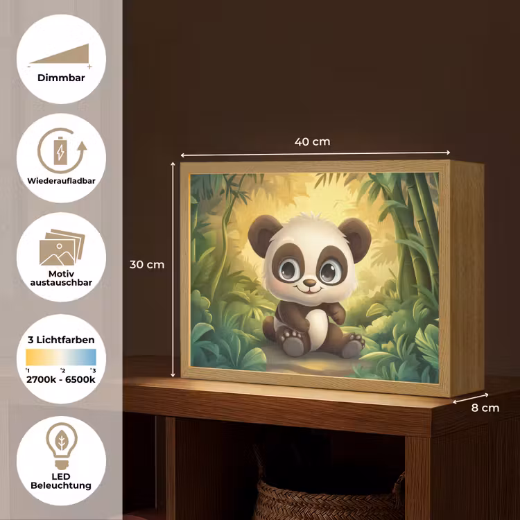 Panda - Cartoon - Bamboebos - Zwart Light Box met batterij (Wandlamp kind) middel -USP_websiteoverzichtDE