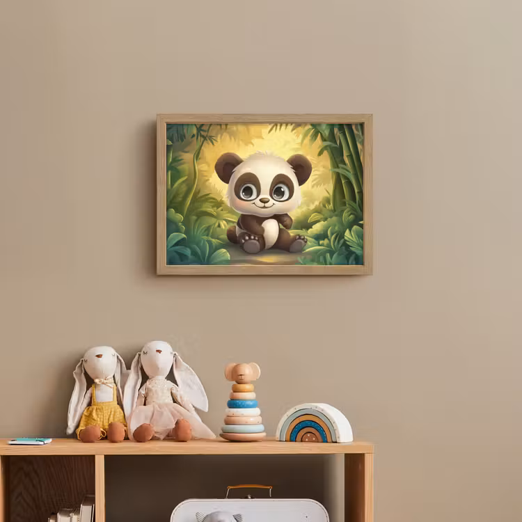 Panda - Cartoon - Bamboebos - Zwart Light Box met batterij (Wandlamp kind) middel -sfeer2_kind