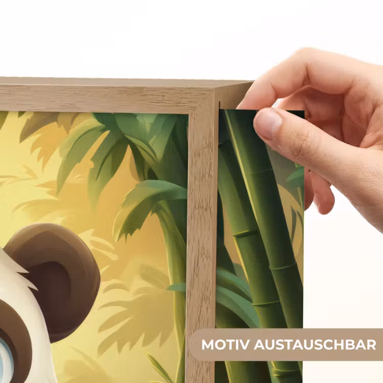 Panda - Cartoon - Bamboebos - Zwart Light Box met batterij (Wandlamp kind) middel -USP_websiteprintDE