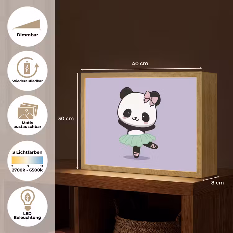 Panda - Paars - Sierlijk - Kawaii Light Box met batterij (Wandlamp kind) middel -USP_websiteoverzichtDE
