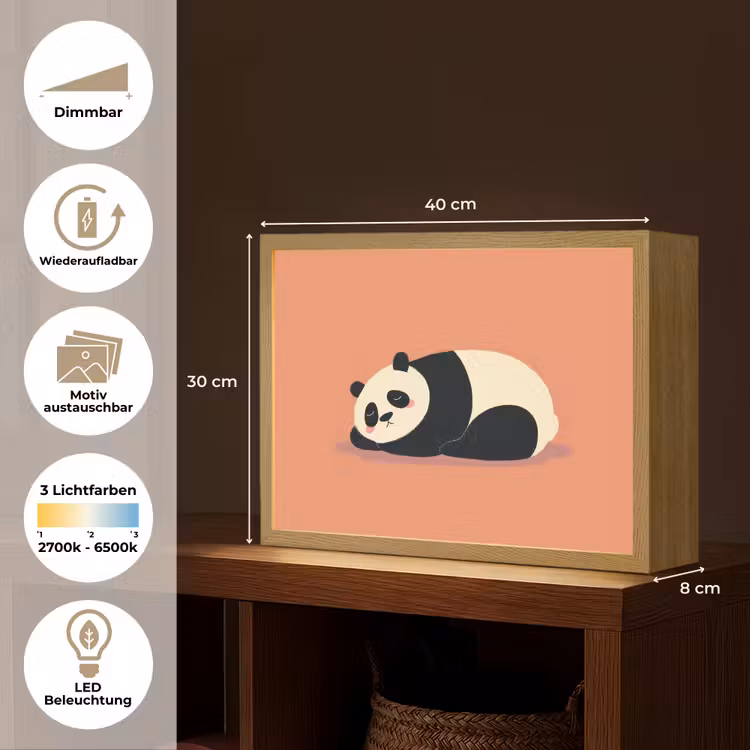 Panda - Slaap - Oranje Light Box met batterij (Wandlamp kind) middel -USP_websiteoverzichtDE