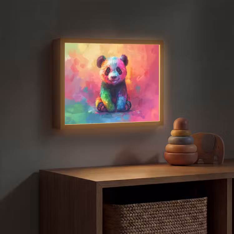 Panda - Dieren - Kleurrijk - Neon Light Box met batterij (Wandlamp kind) middel -sfeer5_kind