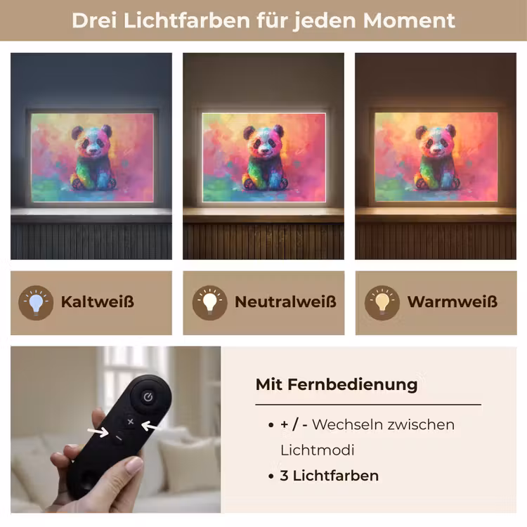 Panda - Dieren - Kleurrijk - Neon Light Box met batterij (Wandlamp kind) middel -USP_lichtkleurDE
