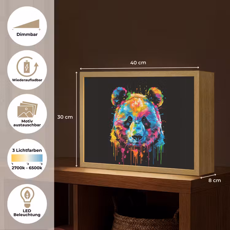Panda - Dieren - Kleur - Verf - Zwart Light Box met batterij (Wandlamp kind) middel -USP_websiteoverzichtDE